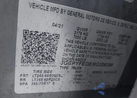 2021 Chevrolet Silverado 1500 4Wd Standard Bed Lt Trail Boss from USA, damaged, VIN 3GCPYFEDXMG336388